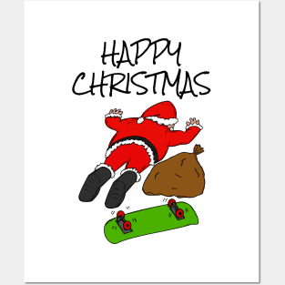 Skateboarding Santa Fallen Off Skateboard Funny Christmas Posters and Art